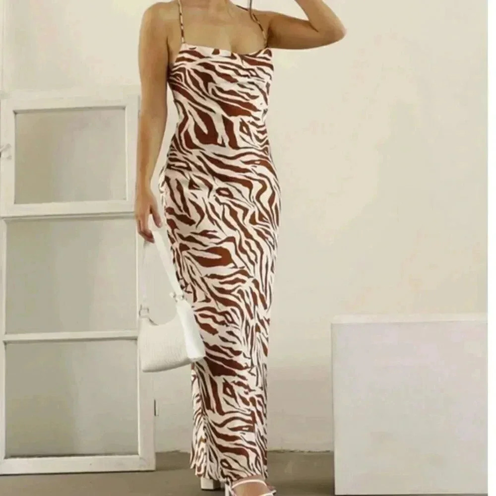 zebra print backless lace up cami dress summer vacay contemporary chic street